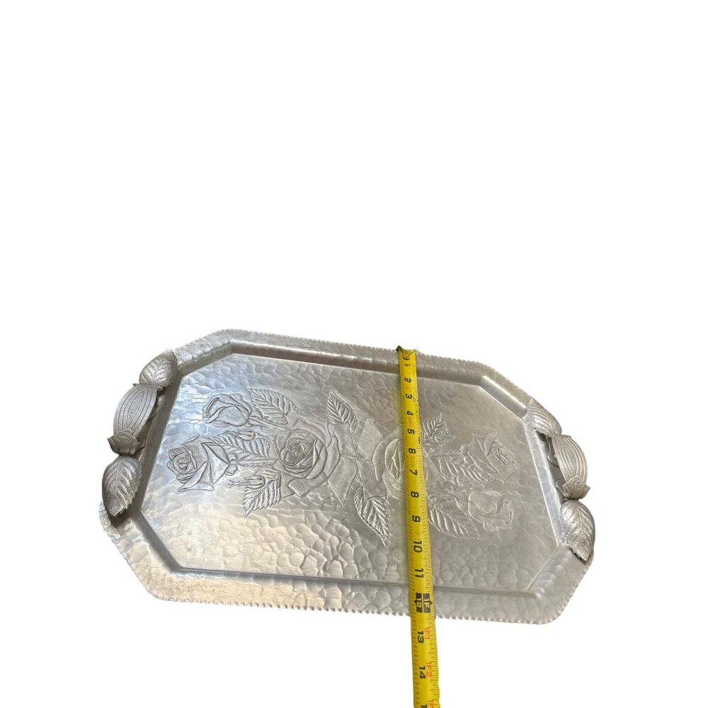 Trade Continental Rose floral hand wrought 855 silver look tray SKU 3712 - Picture 9 of 9